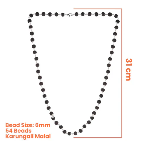 Karungali Malai Silver Cap Necklace with Govt. Certified